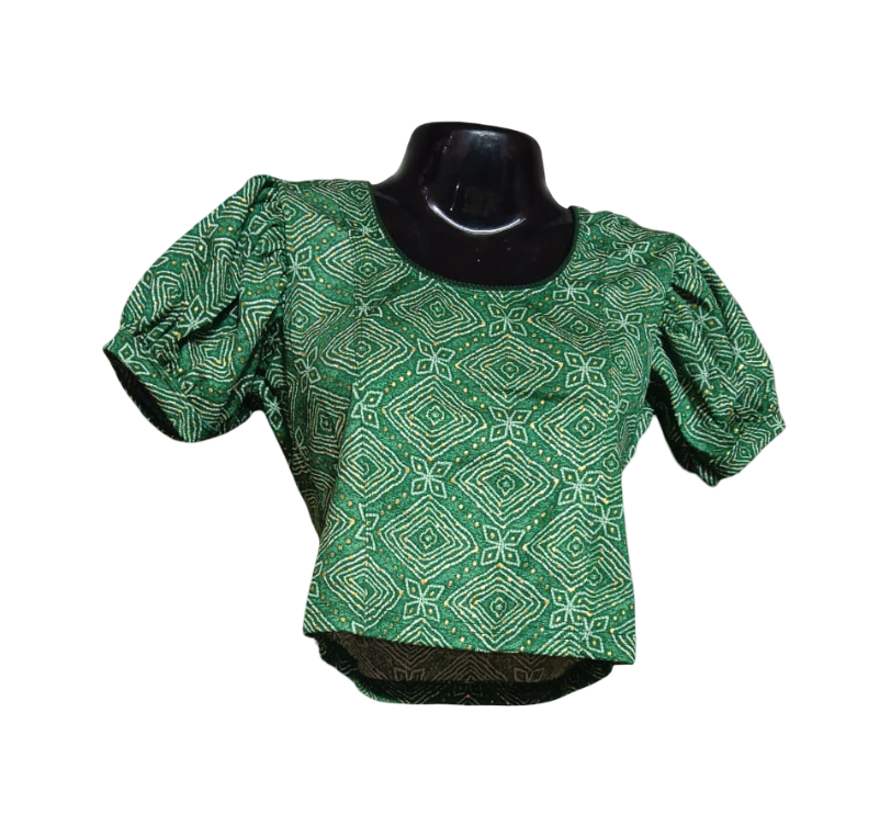 XL | Sft Round Neck Jacquard Elbow Sleeve Readymade Saree Blouse for Women Stylish